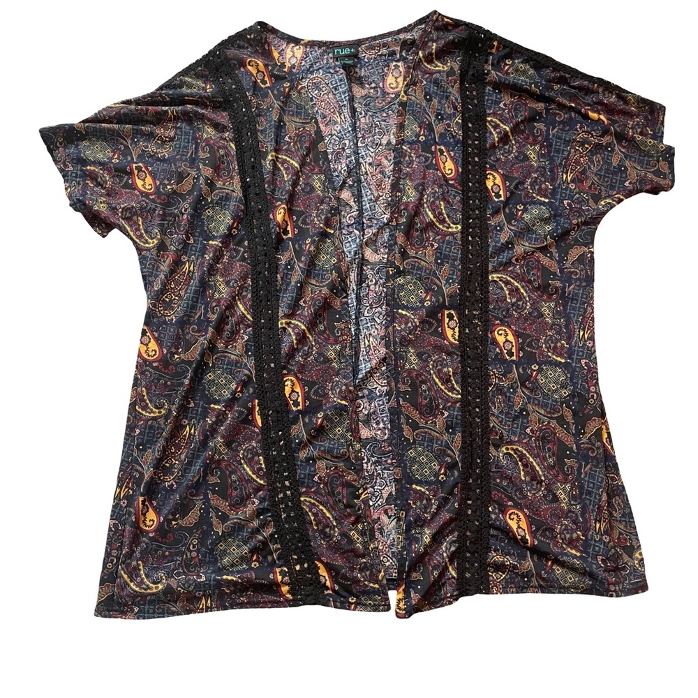 Rue+‎ 1X Kimono Paisley Lace Inserts. Plus Size